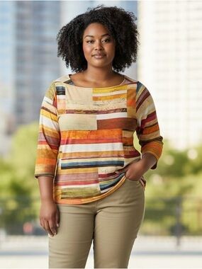 Peck & Peck Multi-color Sierra Print  Women's Size PXL 3/4 Sleeve Top